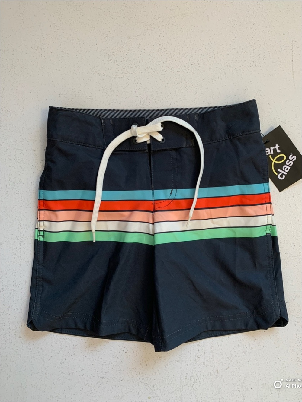 Art Class Boys Striped Swim Trunks Swimsuit Size 6 NWT Blue Green Orange